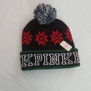 Victoria's Secret PINK Pom Pom Beanie Hat Fair Isle